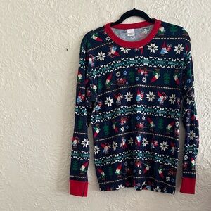 Hanna Andersson Unisex Long John Pajama Top Gnome Sweet Gnome Blue Red Christmas